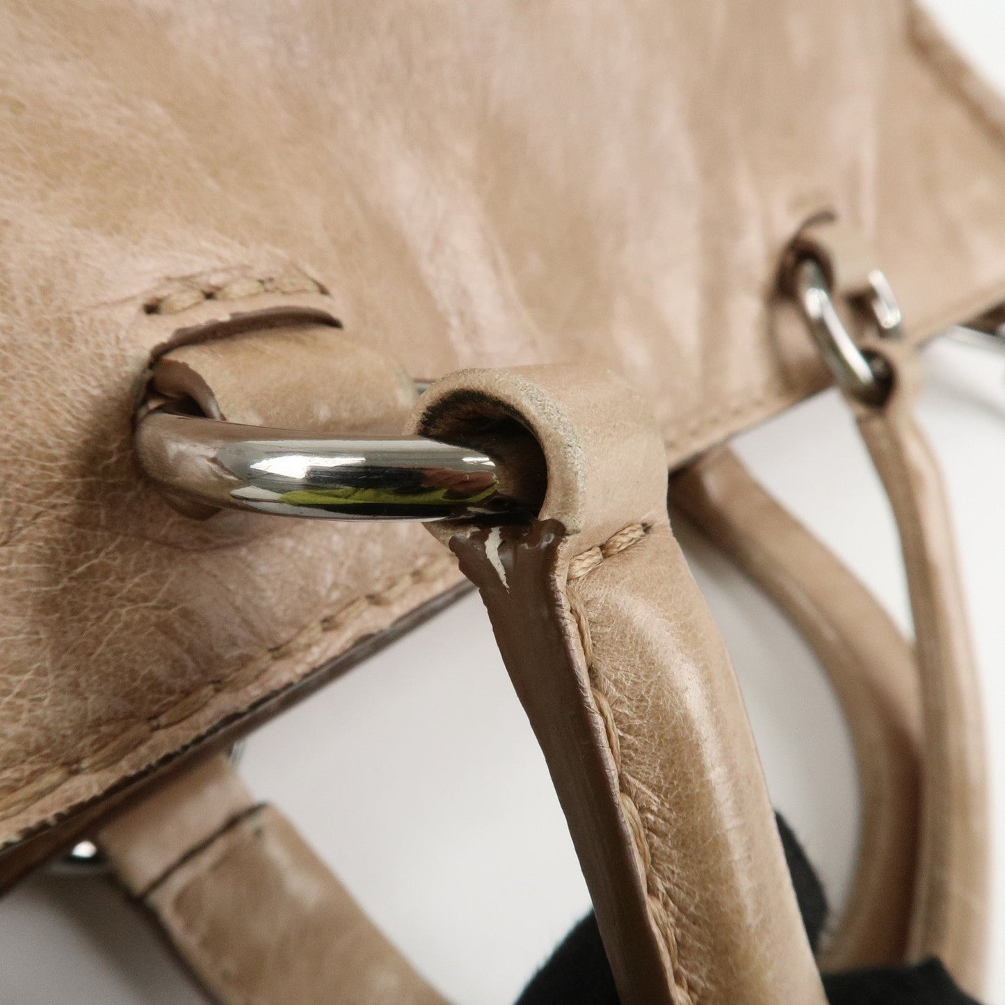 Prada Logo Leather 2Way Bag Tote Bag Shoulder Bag Beige BR4617 Used【Pre-order】