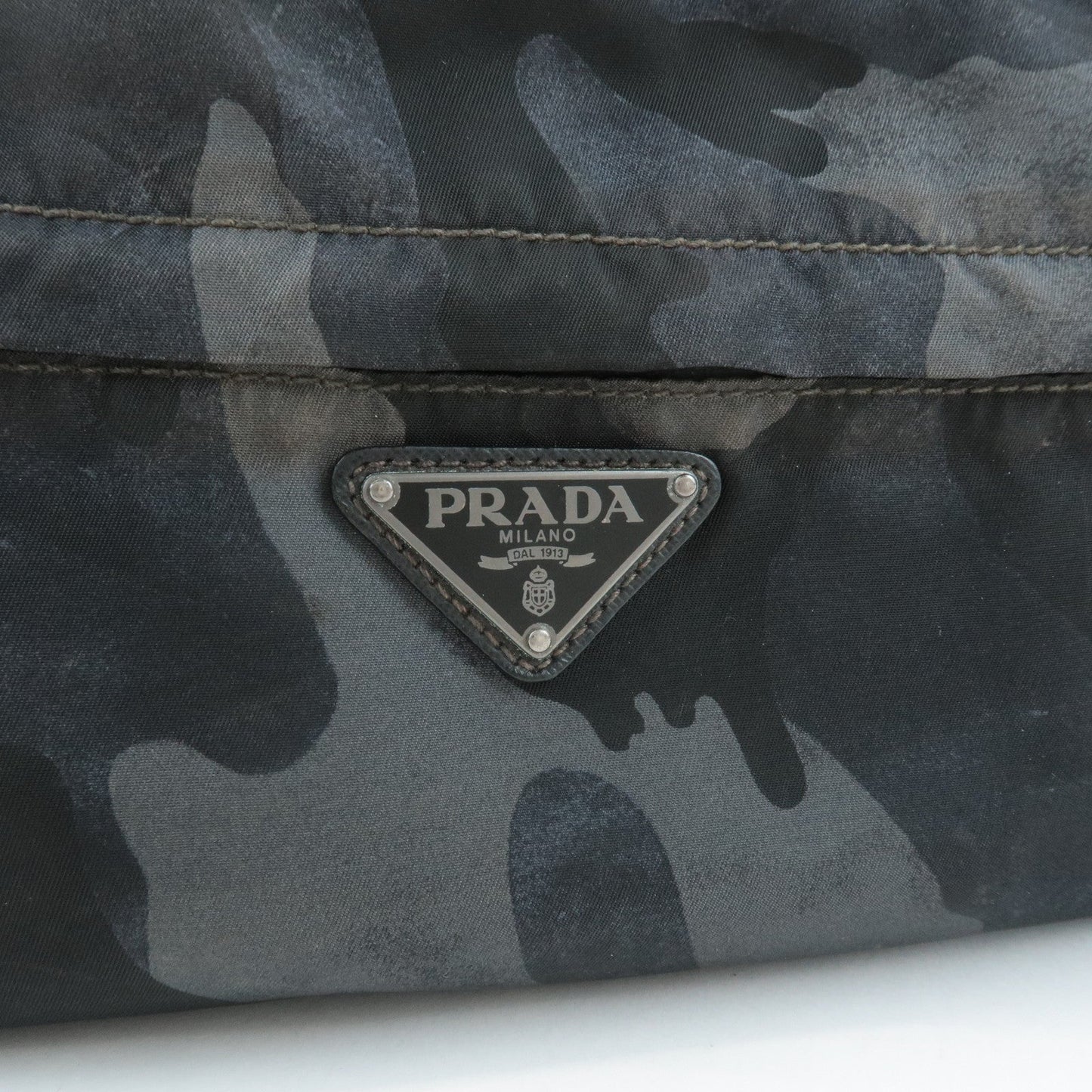 Prada Triangle Logo Nylon Camouflage Shoulder Bag Black Gray Navy Used【Pre-order】