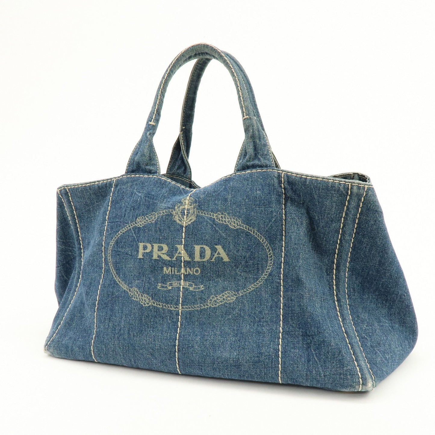 Prada Logo Canapa Canvas Denim Large Tote Hand Bag Blue BN1872【Pre-order】