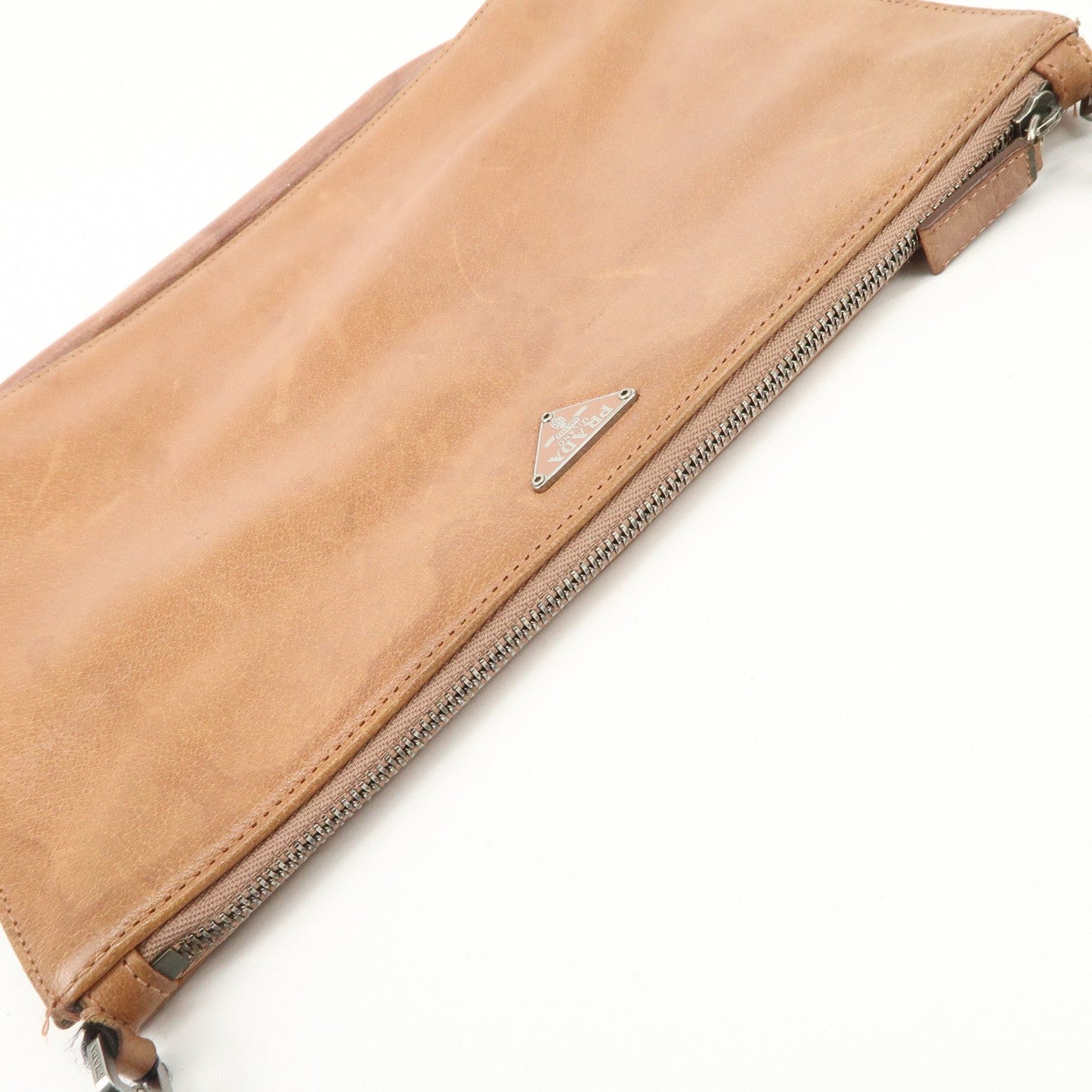 Prada Triangle Logo Leather Shoulder Bag Hand Bag Brown Used【Pre-order】