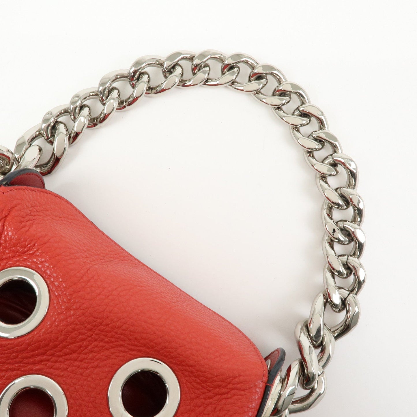 Prada Grommet Leather Chain Shoulder Bag Hand Bag Red【Pre-order】