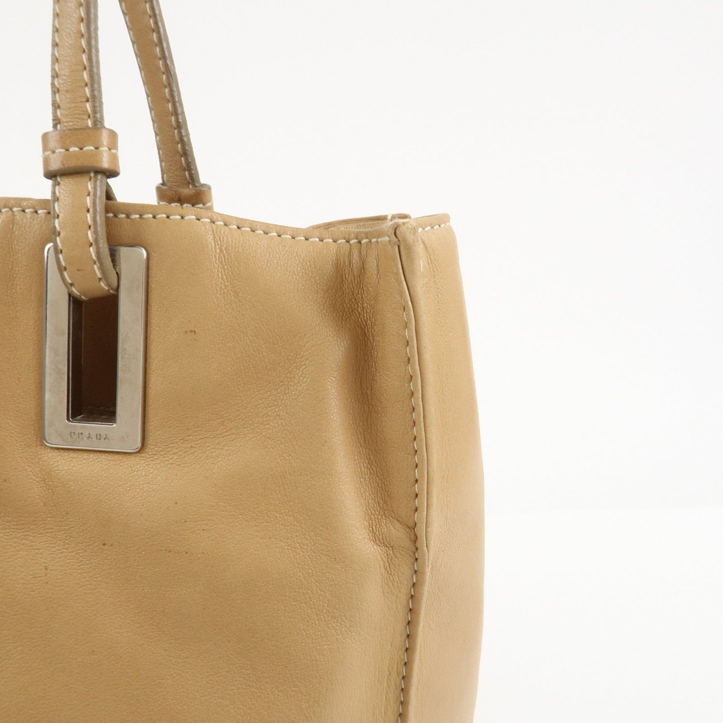 Prada Triangle Logo Lambskin Tote Bag Shoulder Bag Beige BR1566【Pre-order】