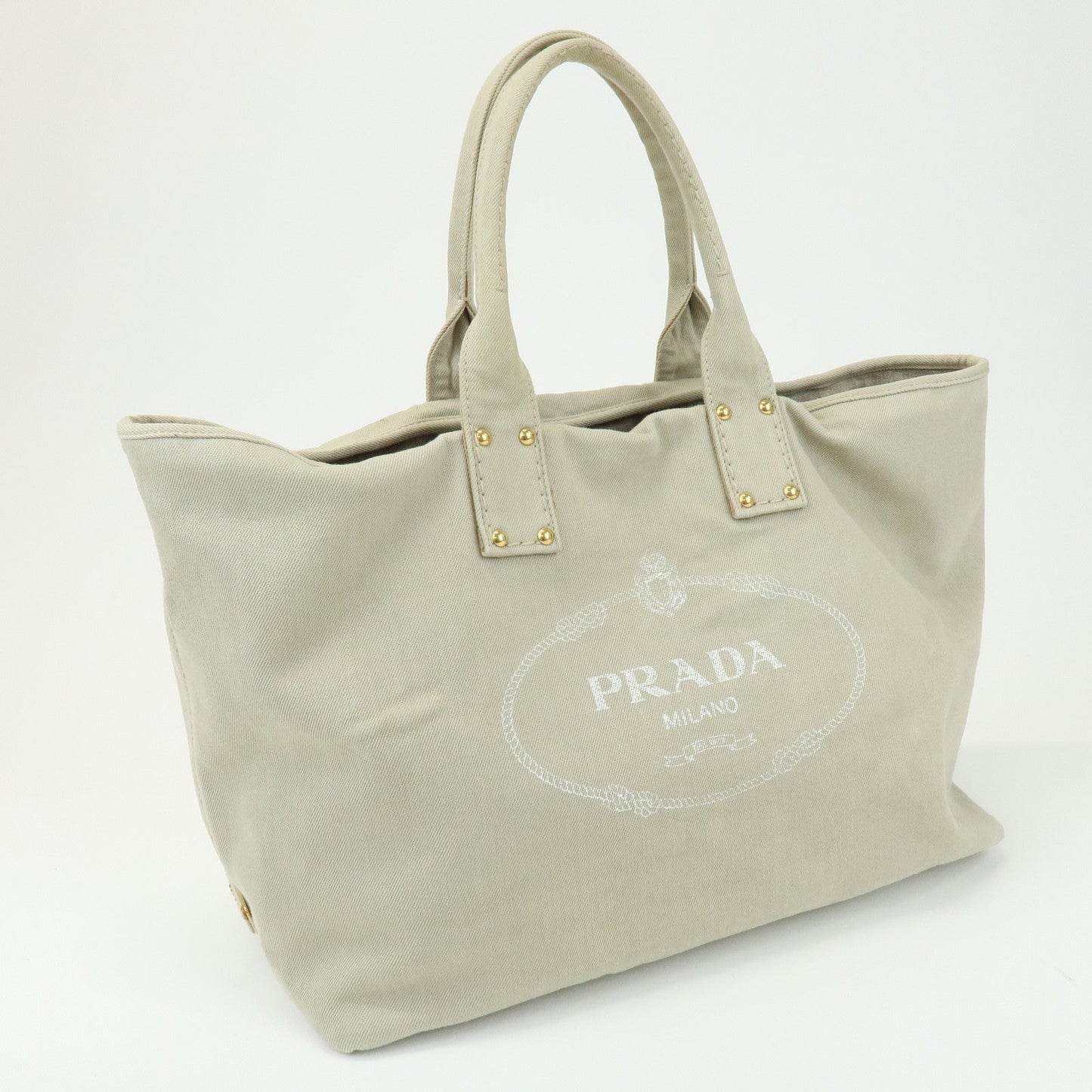 Prada Triangle Logo Denim Tote Bag Shoulder Bag Light Beige BN2091【Pre-order】