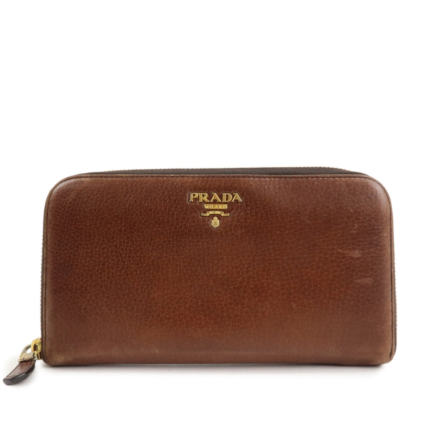 Prada Saffiano Leather Round Zippy Long Wallet Brown 1M0506 Used【Pre-order】