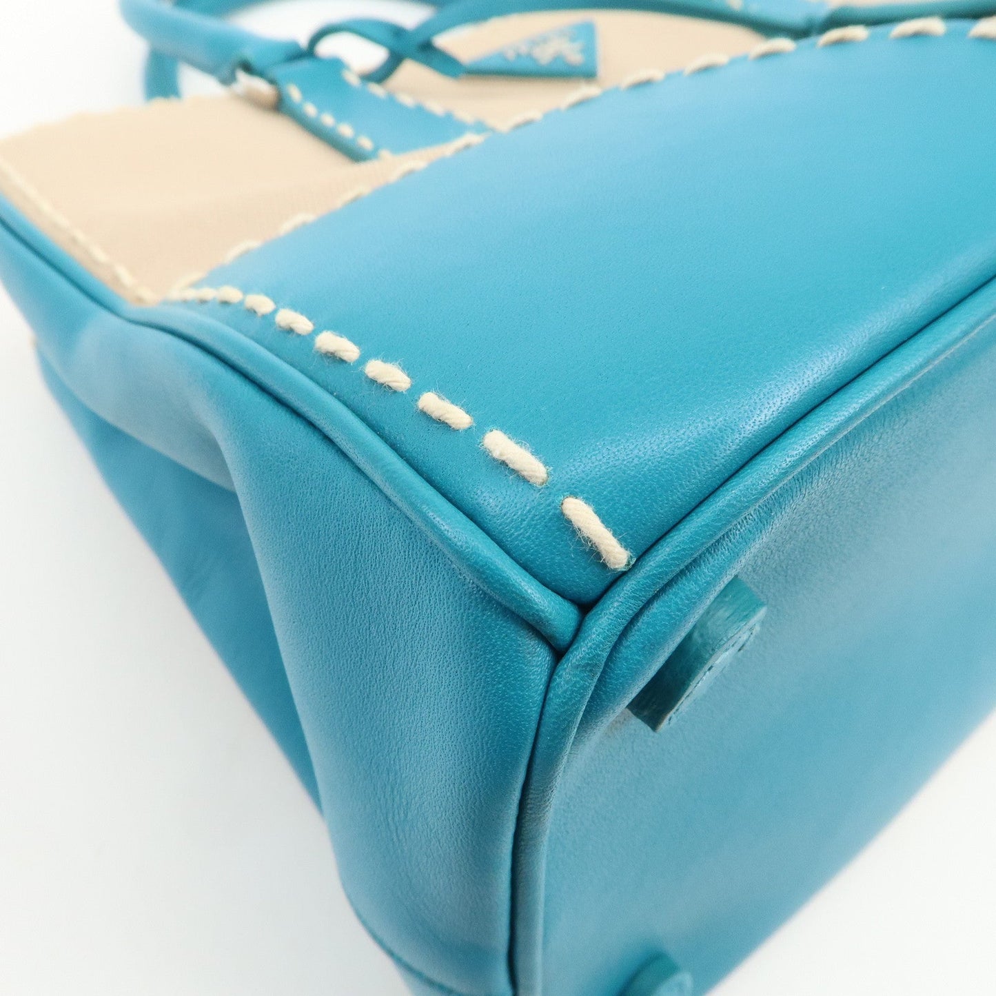 Prada Triangle Logo Canvas 2Way Bag Hand Bag Tote Bag Blue B1801K【Pre-order】