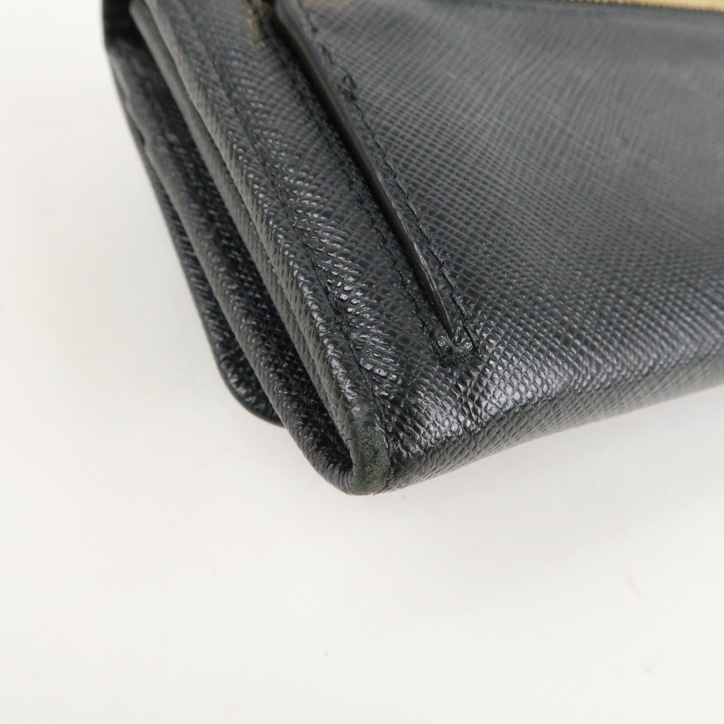Prada Saffiano Leather Flap Bi-Fold Long Wallet Black Gold 1MH132 Used【Pre-order】
