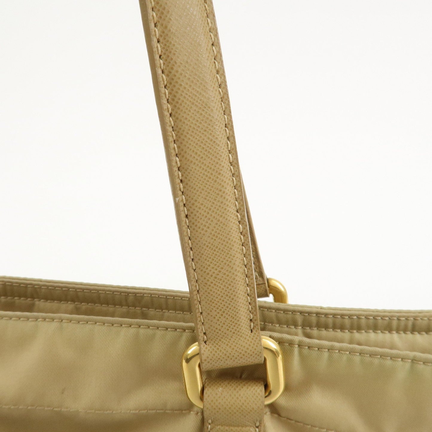 Prada Triangle Logo Nylon Saffiano Leather Tote Bag Beige BR2311【Pre-order】