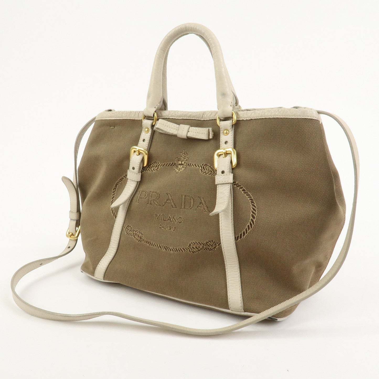 Prada Logo Jacguard Leather 2Way Tote Bag Brown Ivory BN1841【Pre-order】