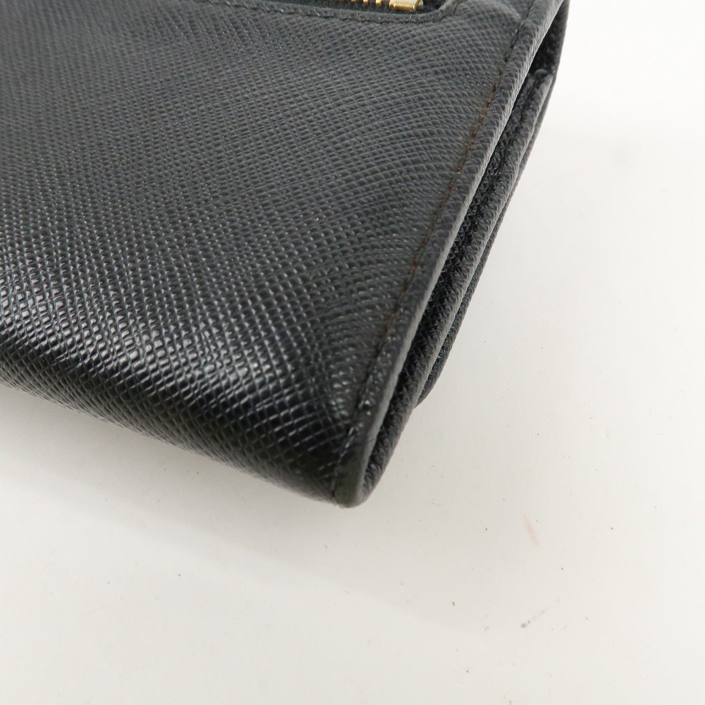 Prada Saffiano Leather Flap Bi-Fold Long Wallet Black Gold 1MH132 Used【Pre-order】