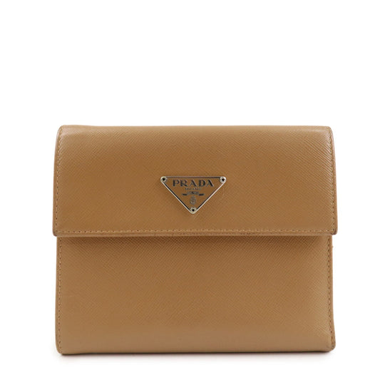 Prada Triangle Logo Saffiano Leather Trifold Wallet Brown Used【Pre-order】