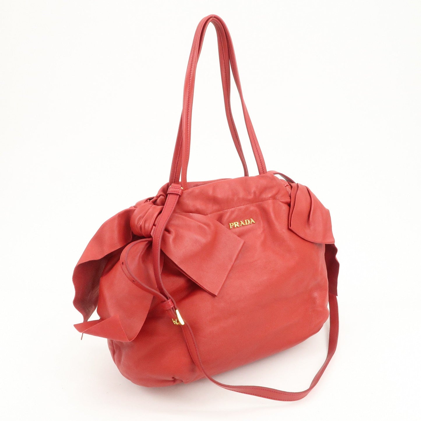 Prada Logo Leather 2Way Bag Hand Bag Shoulder Bag Red BR4205【Pre-order】