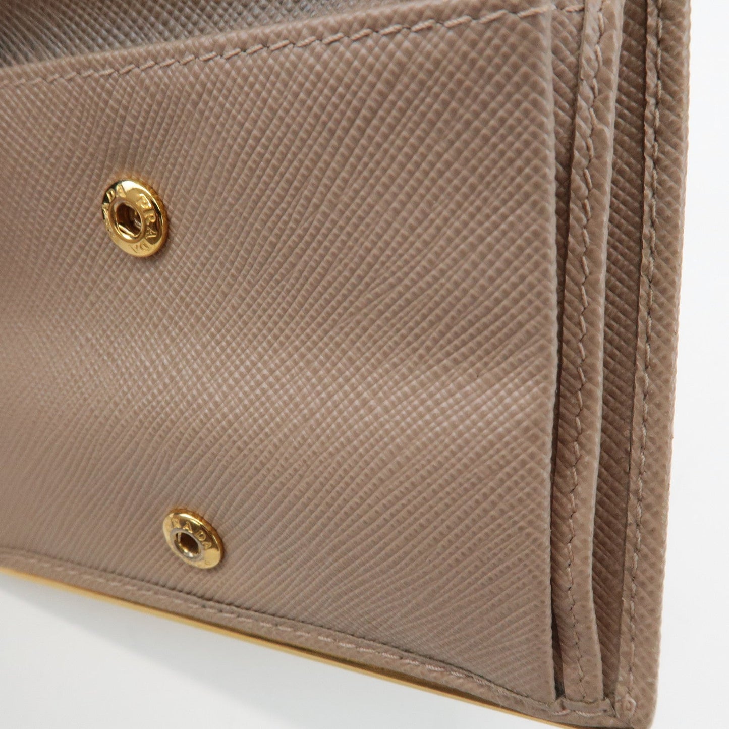 Prada Logo Saffiano Leather Bi-Fold Small Wallet Beige 1MV204 Used【Pre-order】