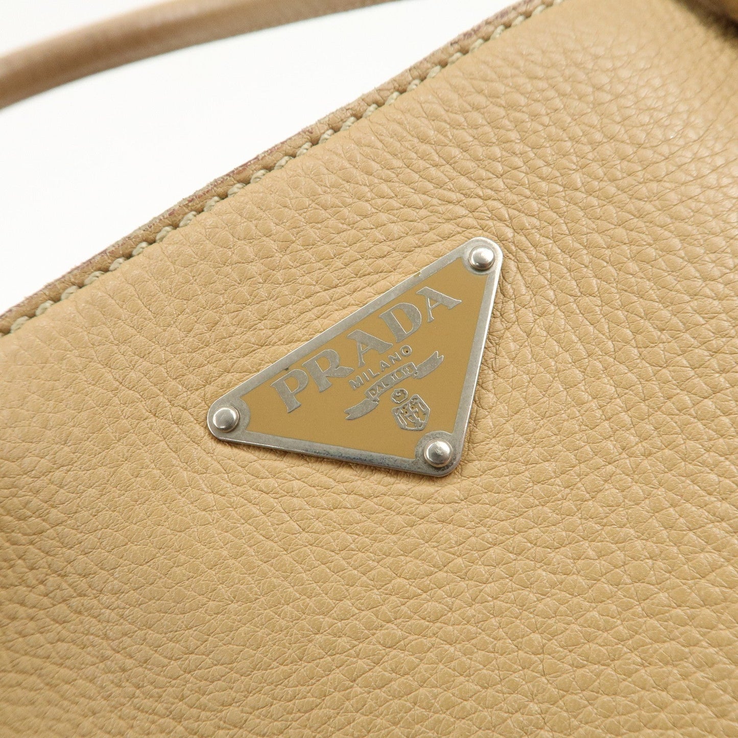 Prada Triangle Logo Leather Shoulder Bag Hand Bag Beige【Pre-order】