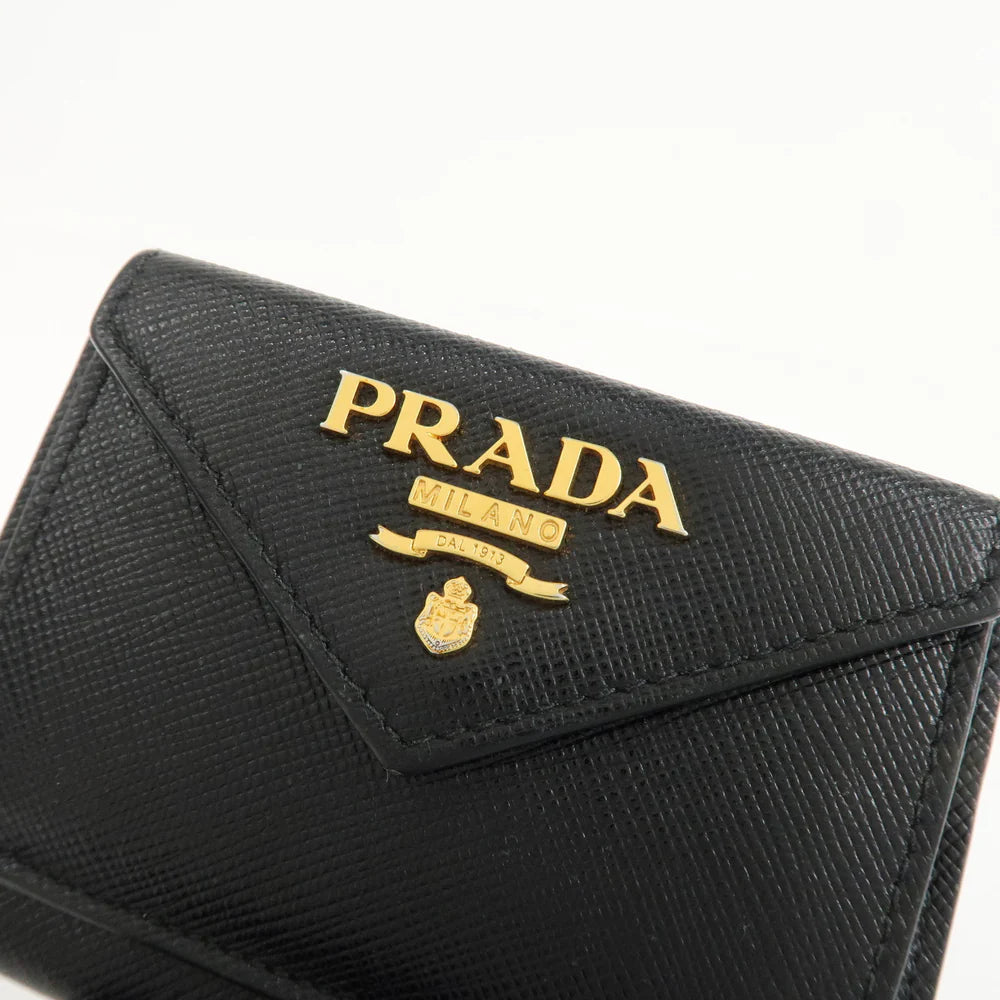 Prada Logo Saffiano Metal Tri-fold Small Wallet Black【Pre-order】