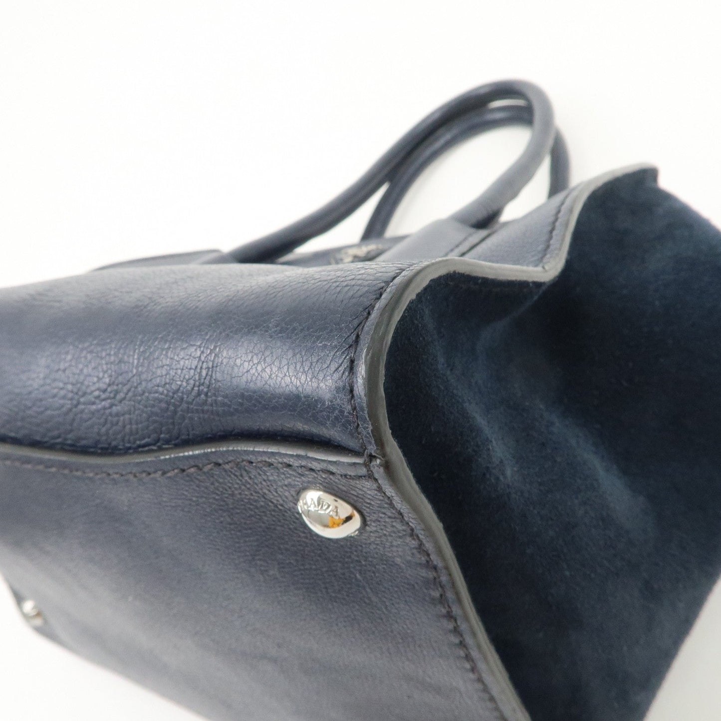 Prada Triangle Logo Leather 2Way Bag Tote Bag Hand Bag Navy B2625M【Pre-order】