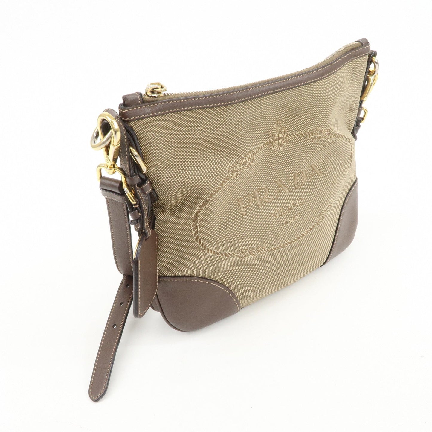 Prada Logo Jacquard Leather Shoulder Bag Beige Brown BT867A【Pre-order】