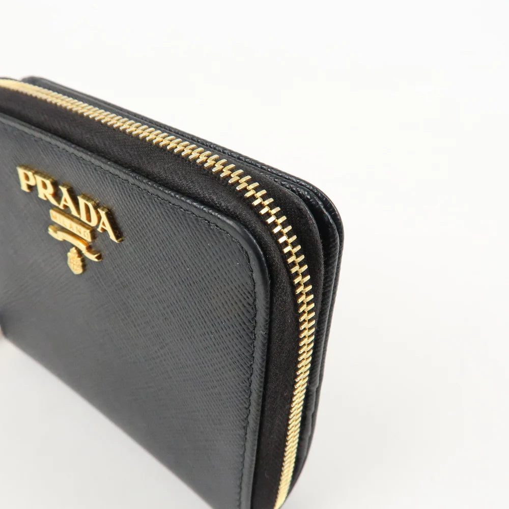 Prada Logo Leather Zip Around Bi-fold Wallet Black【Pre-order】