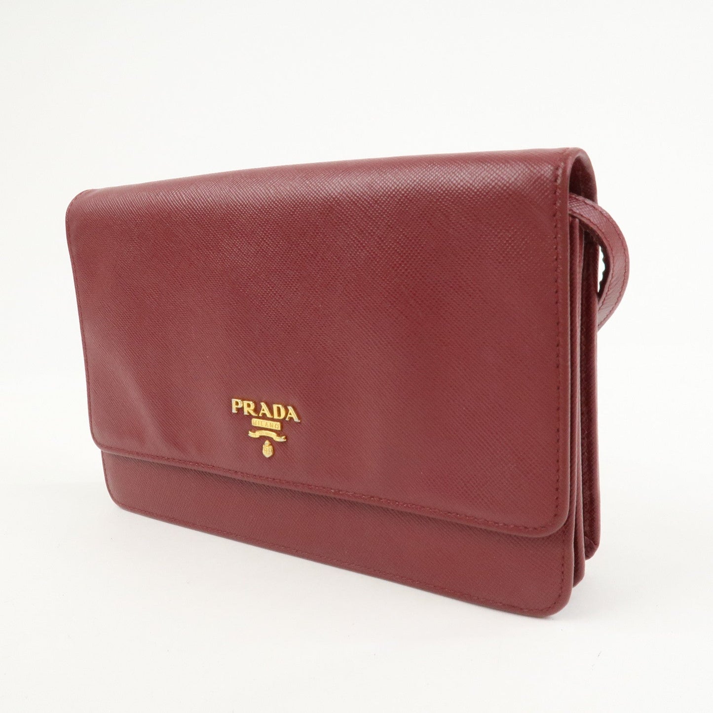 Prada Saffiano Leather Shoulder Wallet Red Gold BT1019【Pre-order】