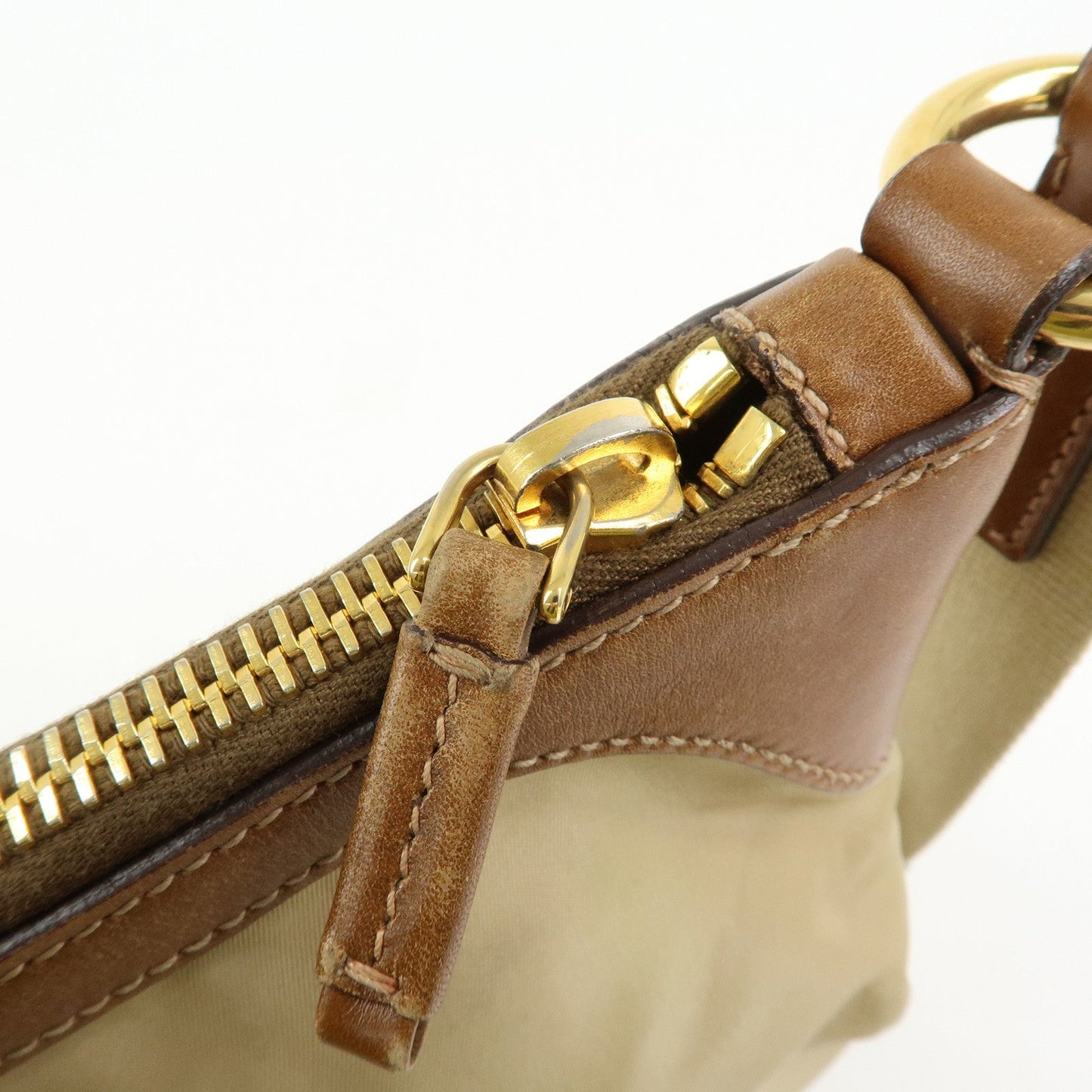 Prada Triangle Logo Nylon Leather Shoulder Bag Crossbody Bag Beige【Pre-order】