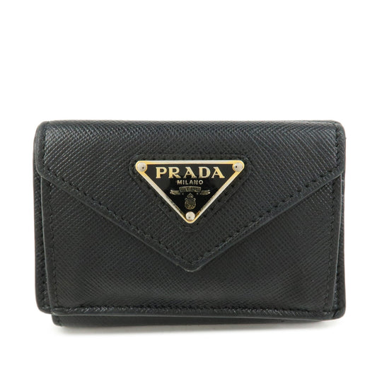Prada Triangle Logo Saffiano Leather Tri-fold Wallet Black 1MH021【Pre-order】