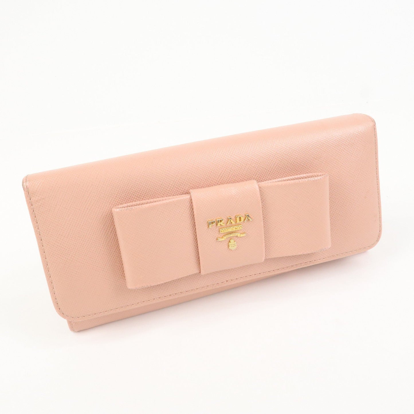 Prada Logo Saffiano Leather Ribbon Long Wallet Pink 1M1132【Pre-order】
