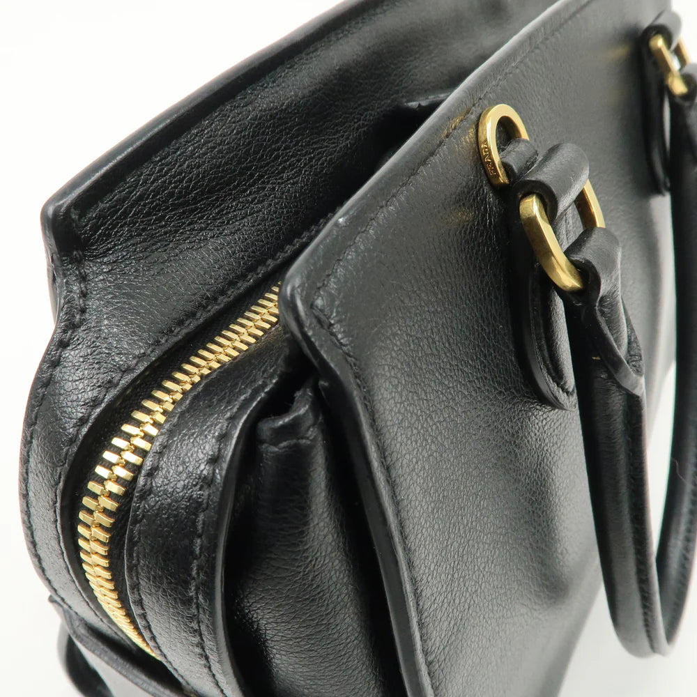 Prada Leather 2Way Bag Hand Bag Black Gold Hardware【Pre-order】