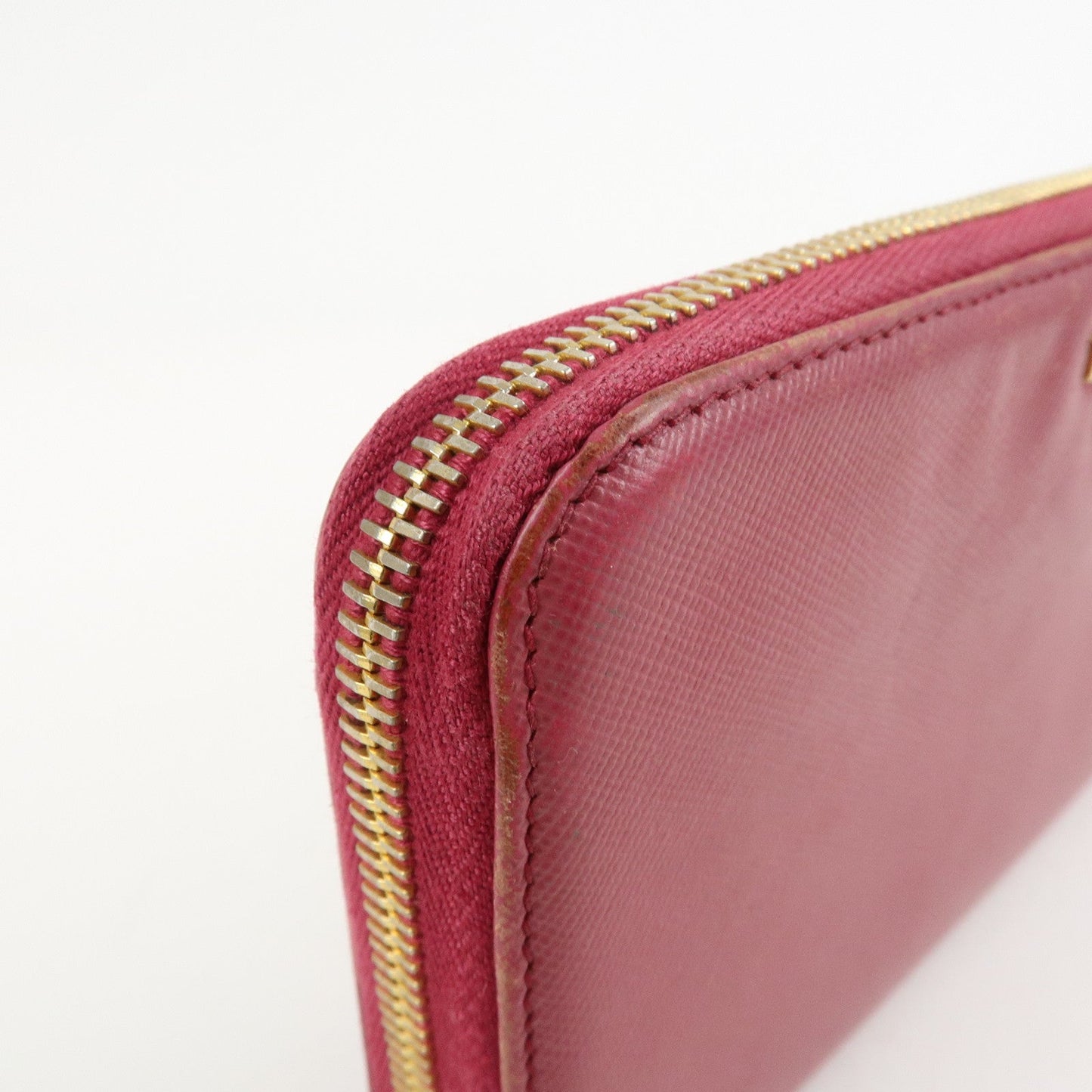Prada Logo Saffiano Leather Round Zippy Long Wallet Pink 1M0506 Used【Pre-order】