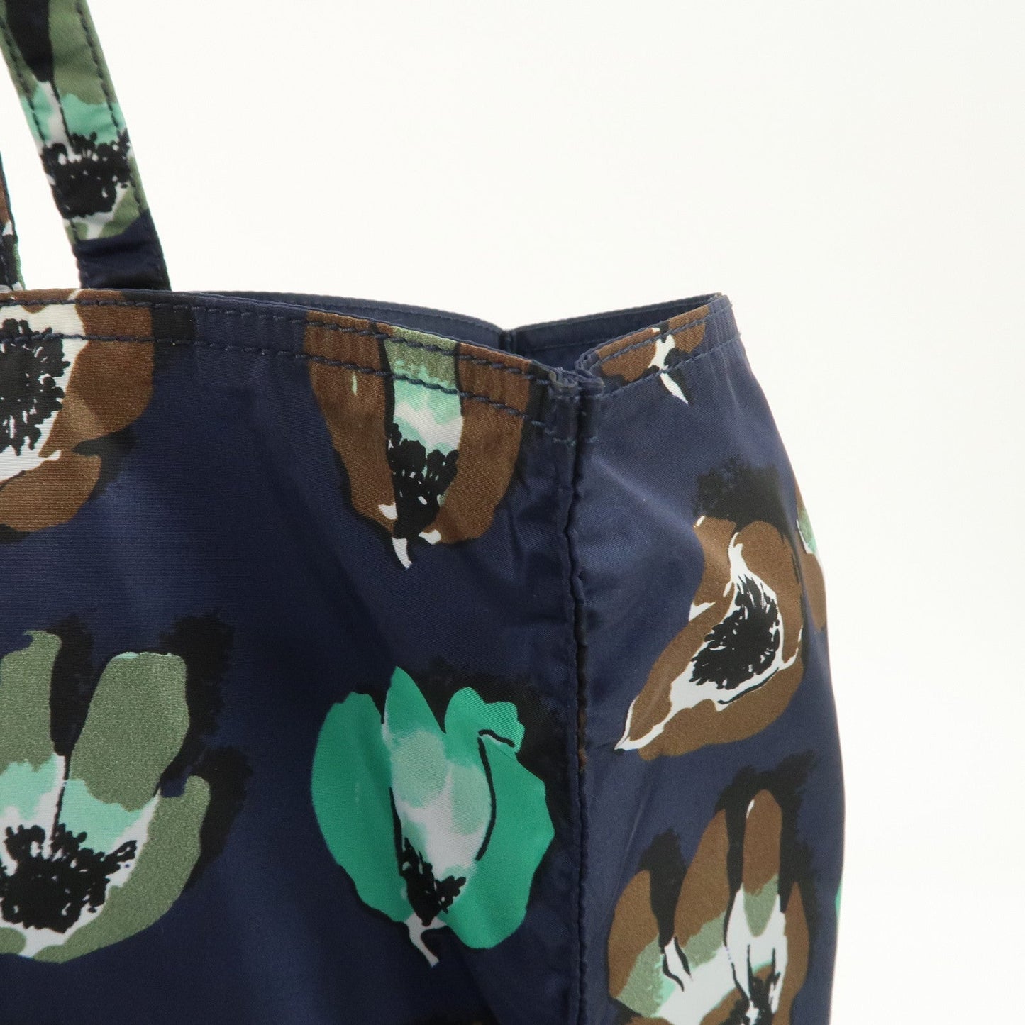 Prada Triangle Logo Nylon Tote Bag w/Pouch Flower Print Navy B4626B Used【Pre-order】