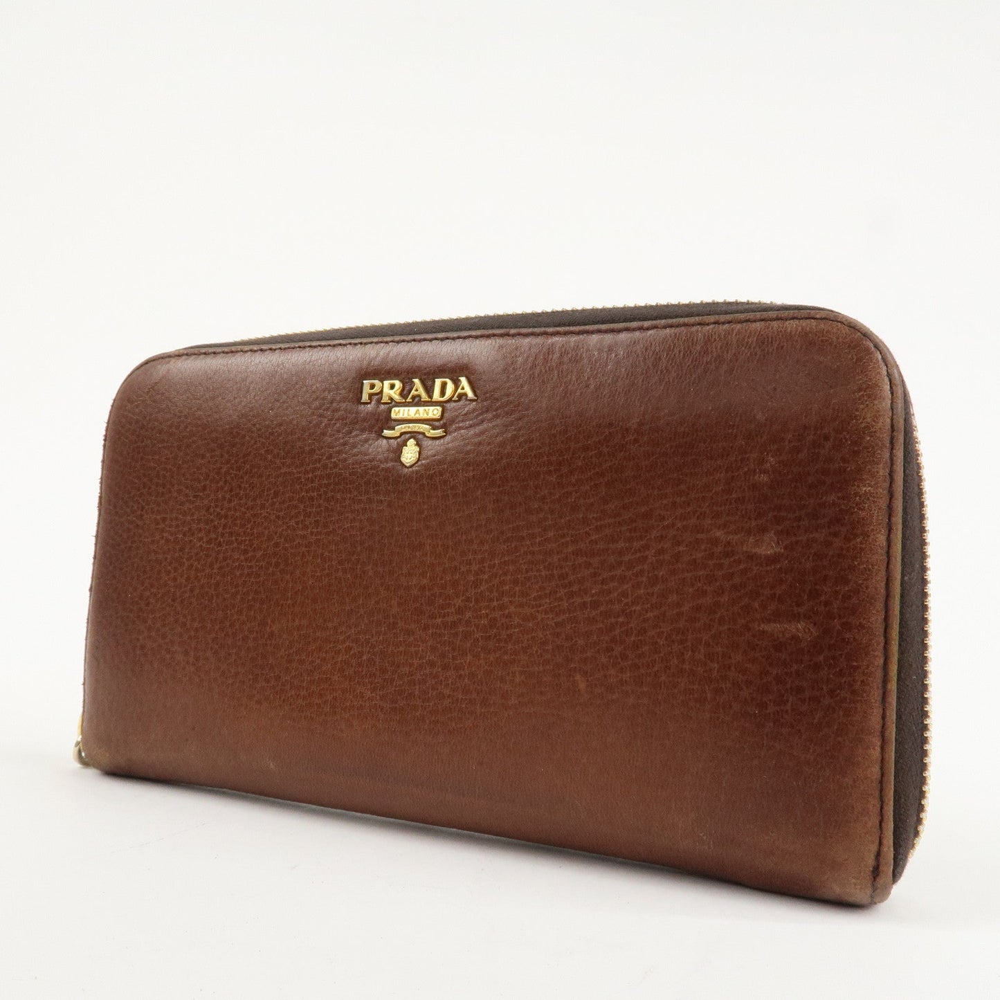 Prada Saffiano Leather Round Zippy Long Wallet Brown 1M0506 Used【Pre-order】
