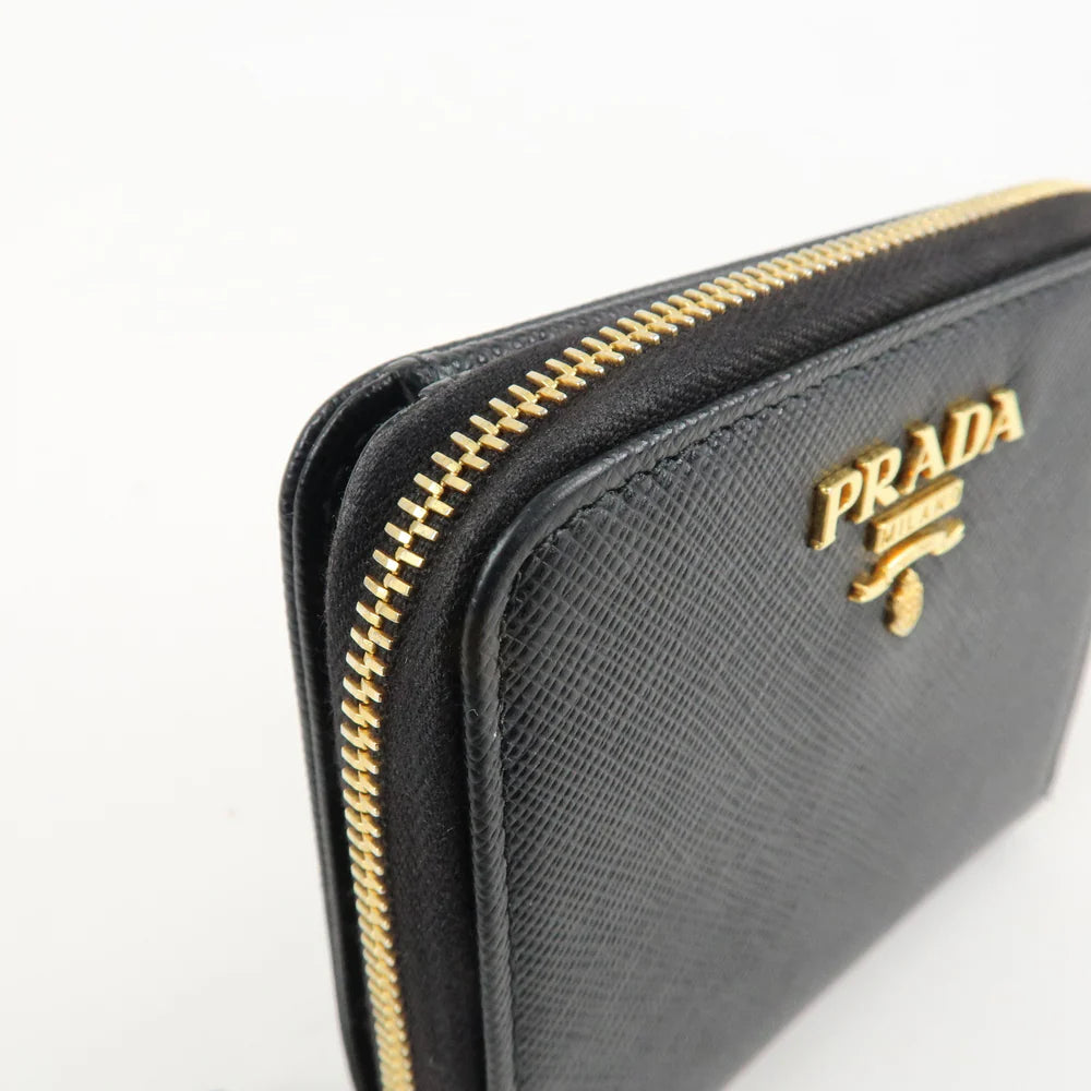 Prada Logo Leather Zip Around Bi-fold Wallet Black【Pre-order】