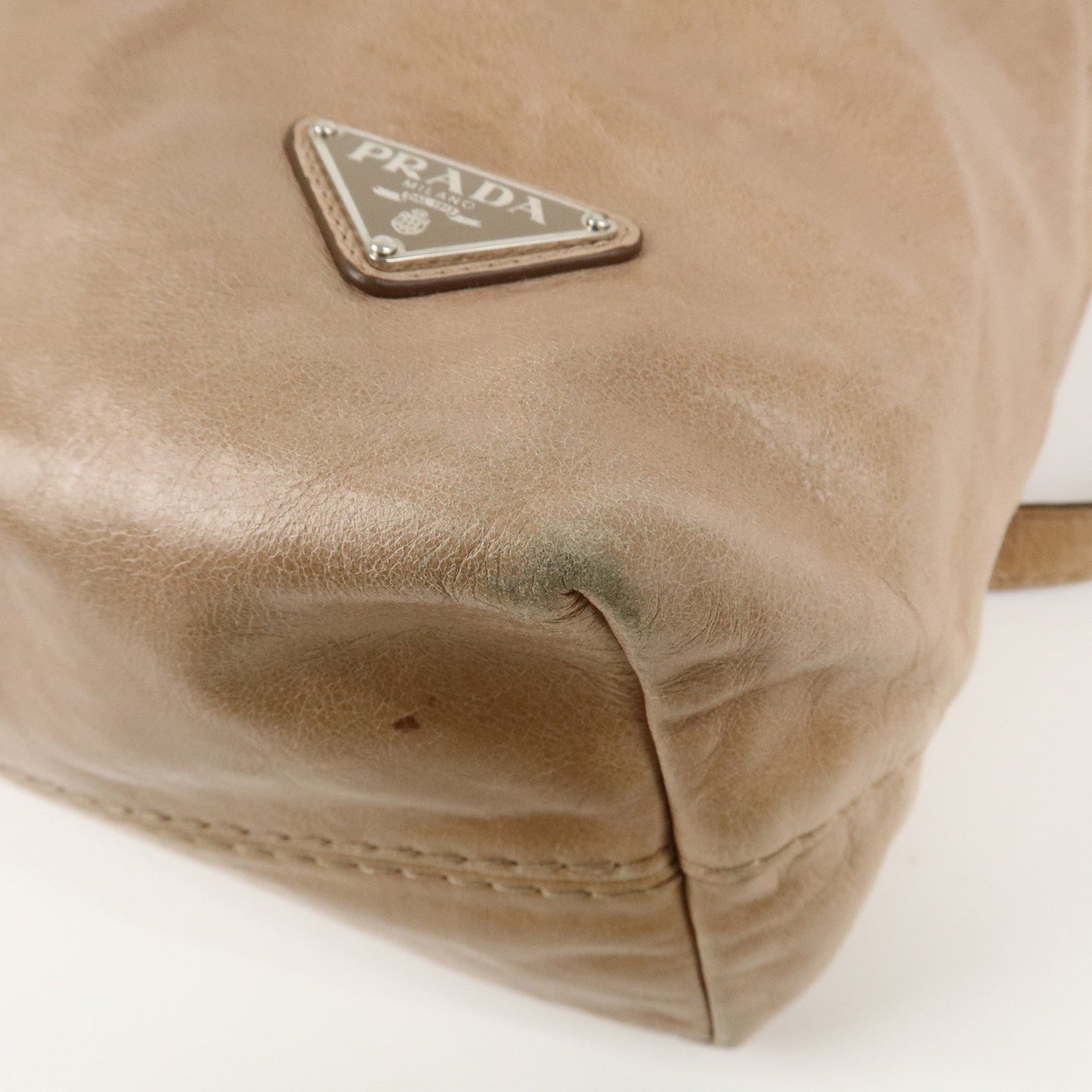 Prada Logo Leather 2Way Bag Tote Bag Shoulder Bag Beige BR4617 Used【Pre-order】