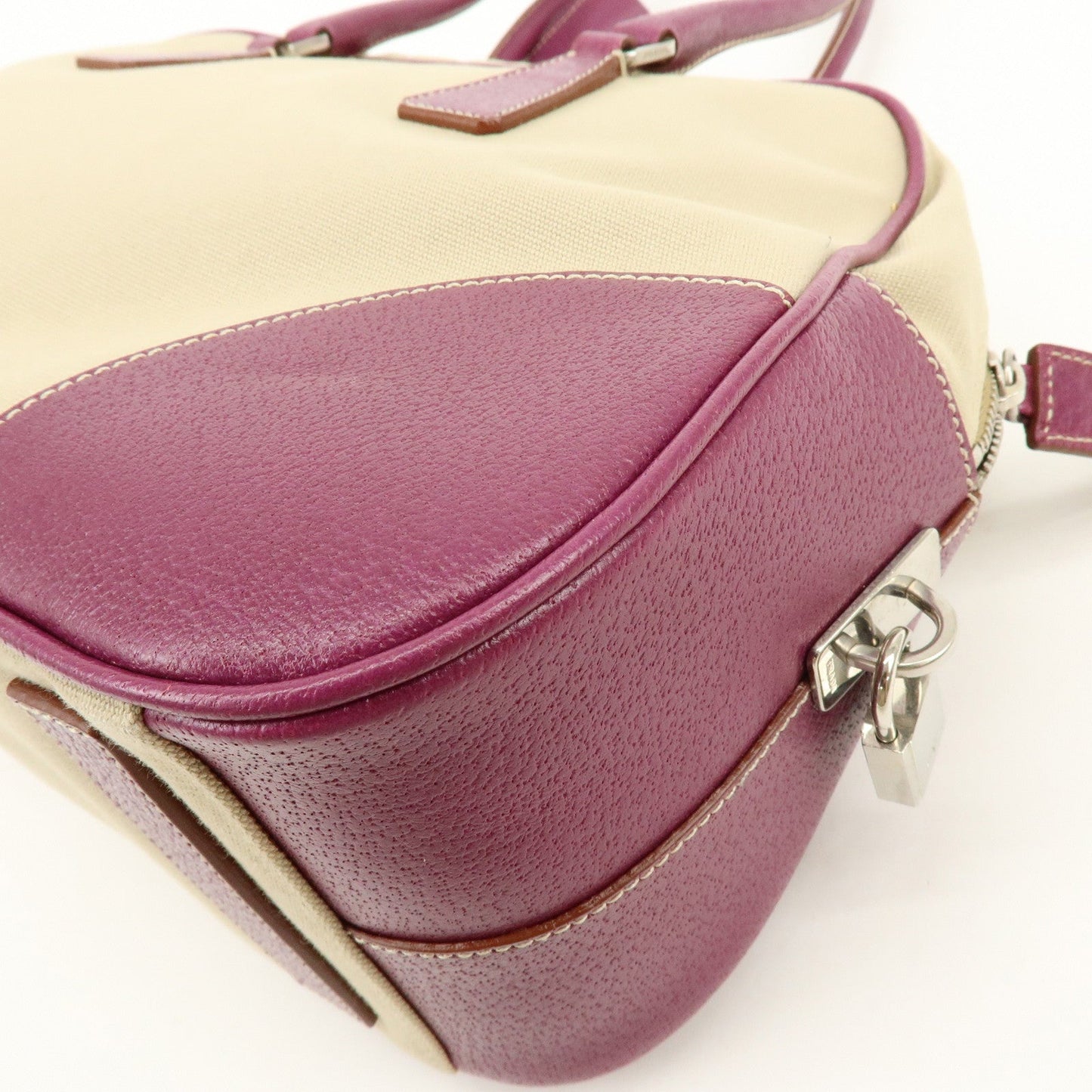 Prada Triangle Logo Canvas Leather Bowling Bag Natural Purple【Pre-order】