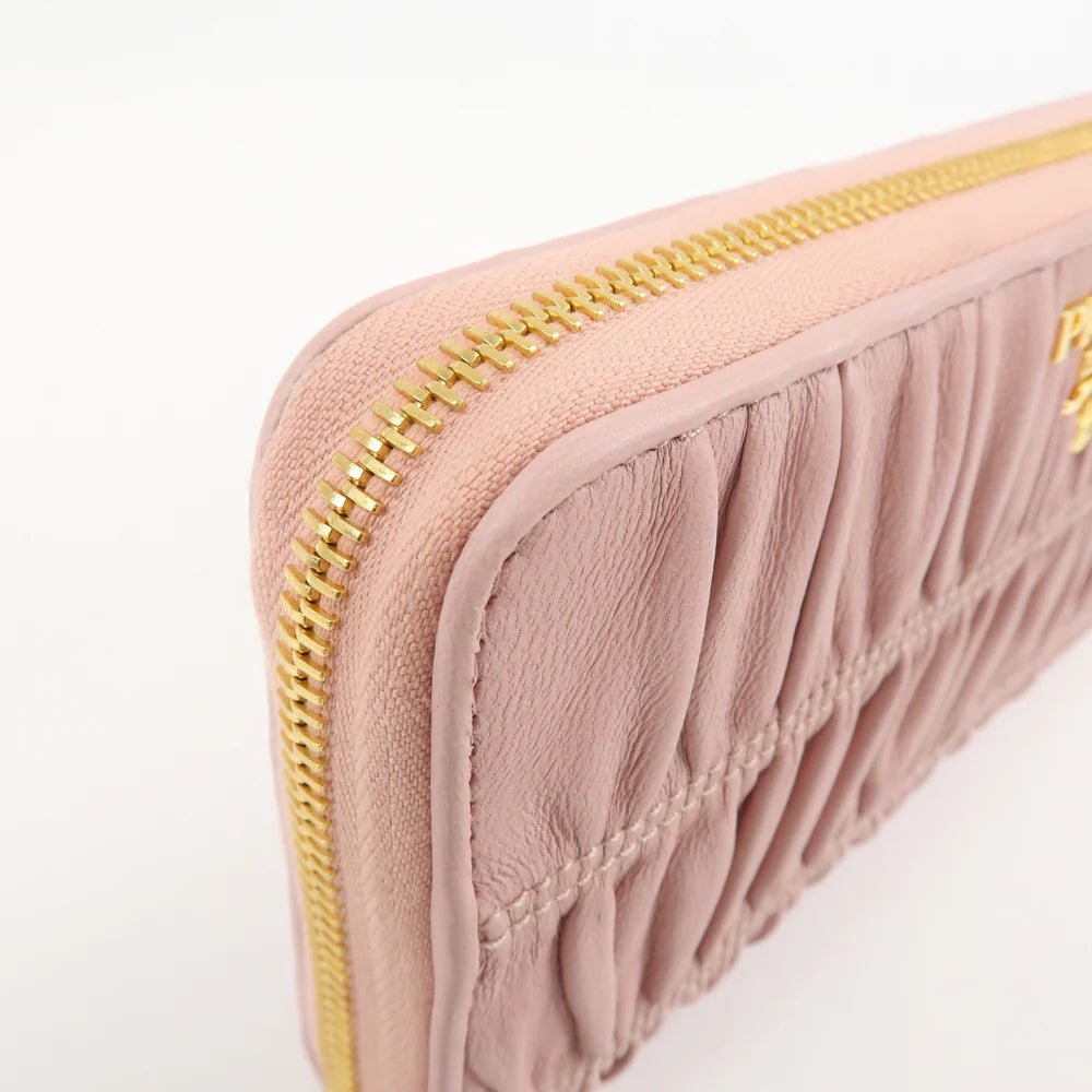 Prada Leather Gather Round Zippy Wallet Gold Hardware Pink【Pre-order】