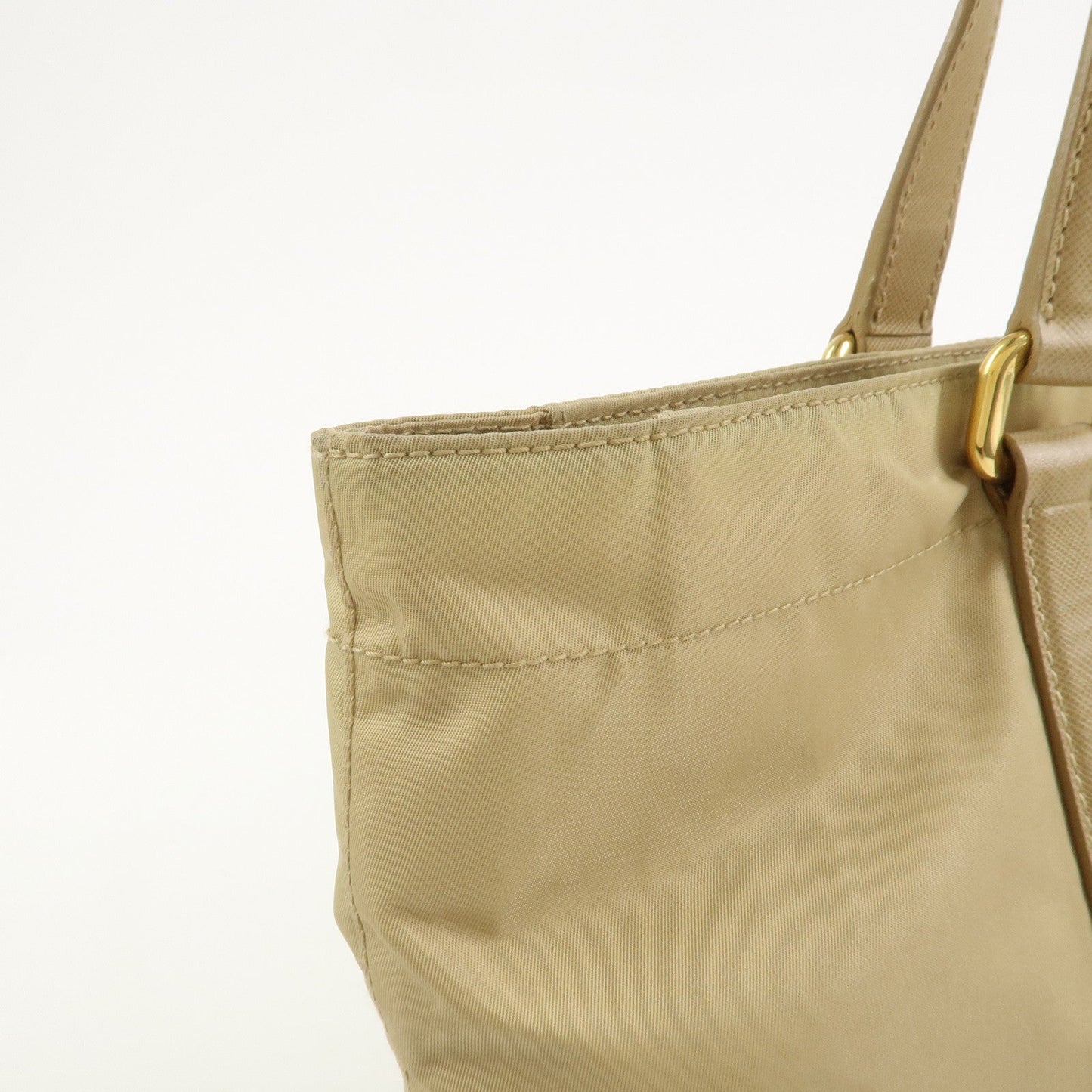 Prada Triangle Logo Nylon Saffiano Leather Tote Bag Beige BR2311【Pre-order】