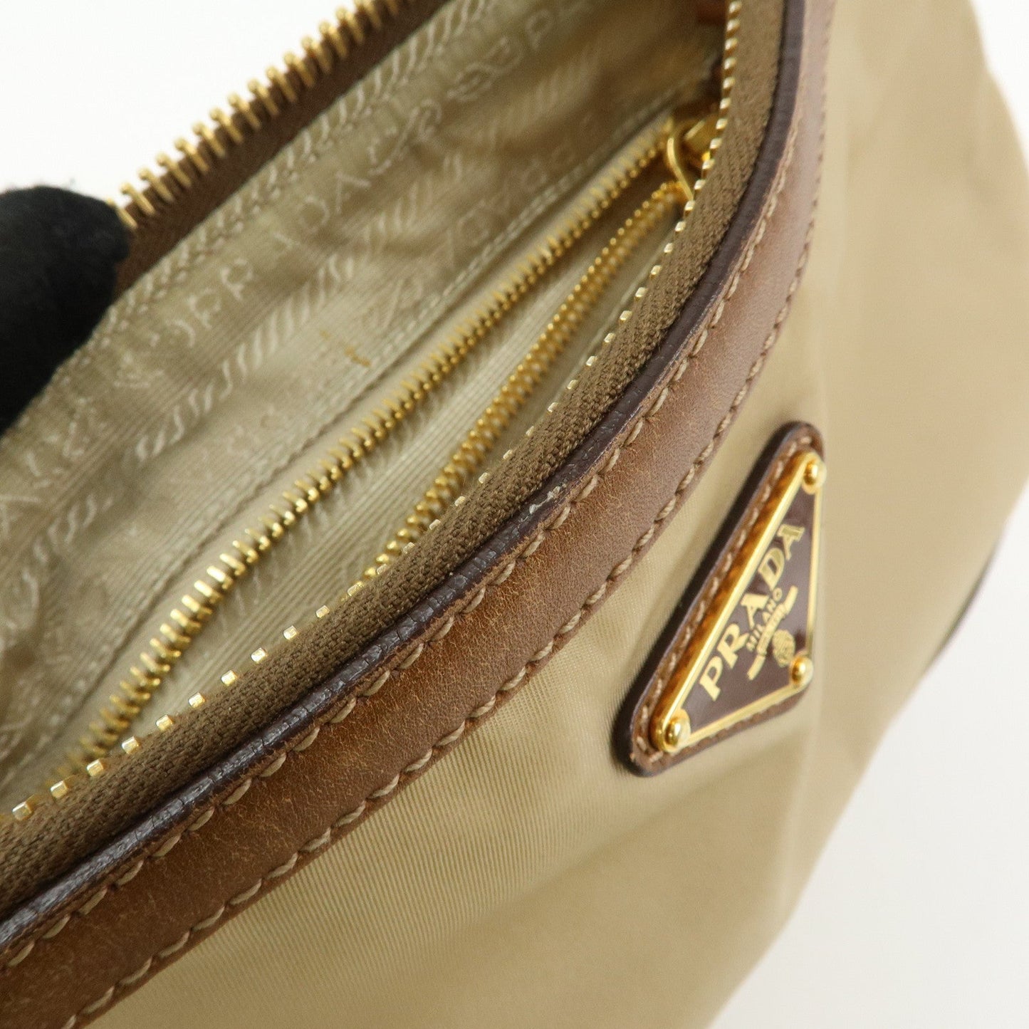 Prada Triangle Logo Nylon Leather Shoulder Bag Crossbody Bag Beige【Pre-order】
