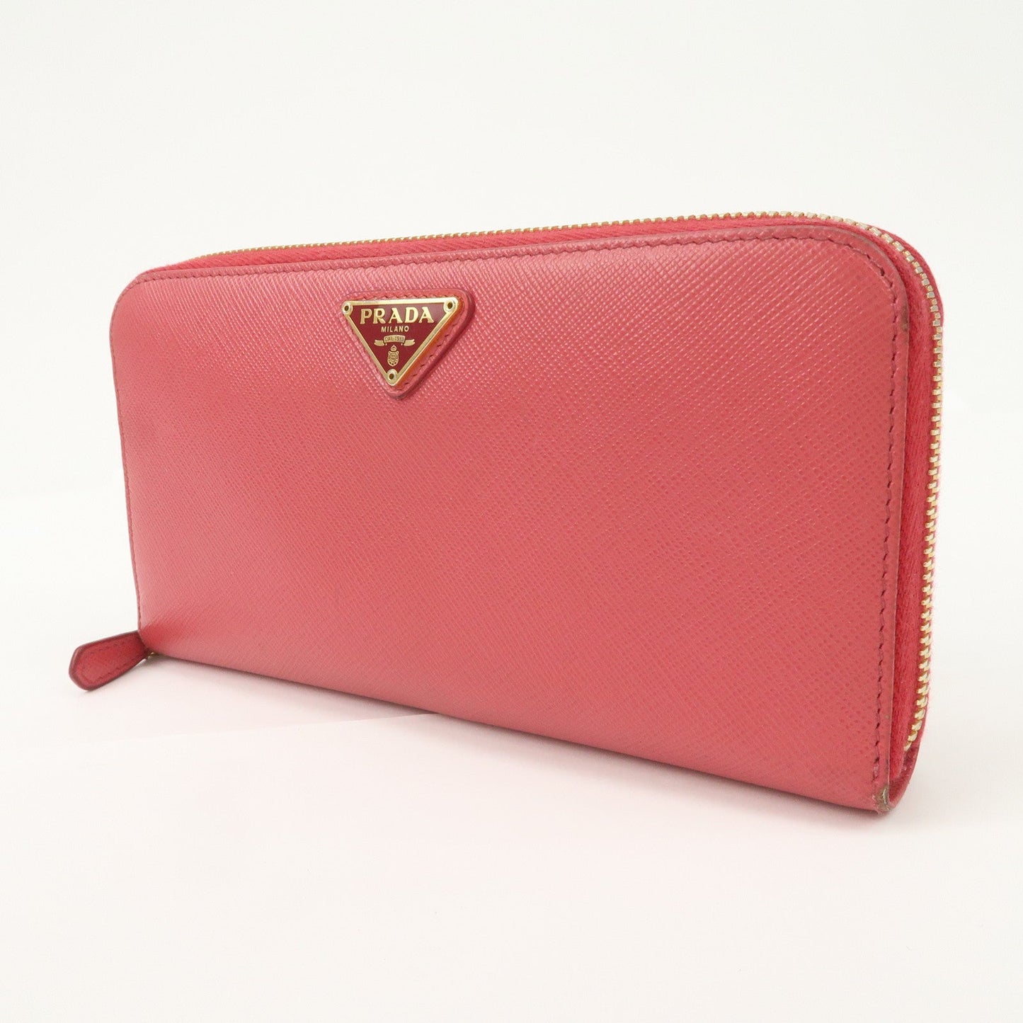Prada Logo Saffiano Leather Round Zippy Long Wallet Pink 1M0506【Pre-order】