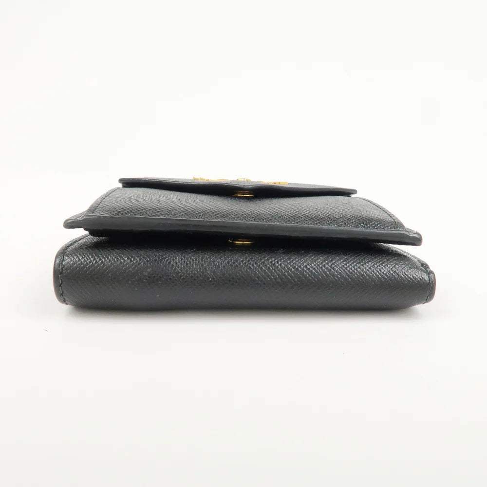 Prada Logo Saffiano Metal Tri-fold Small Wallet Black【Pre-order】