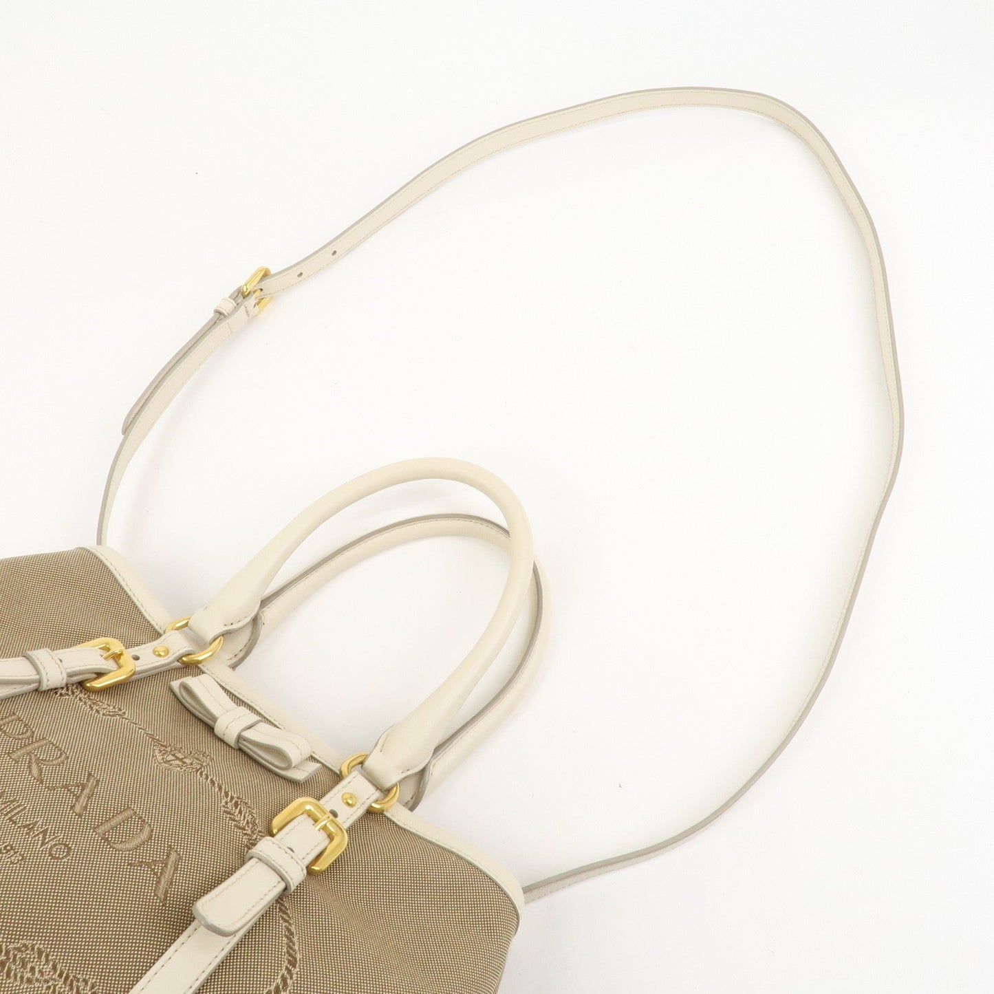Prada Logo Jaquard Leather 2Way Hand Bag Shoulder Bag Beige White【Pre-order】