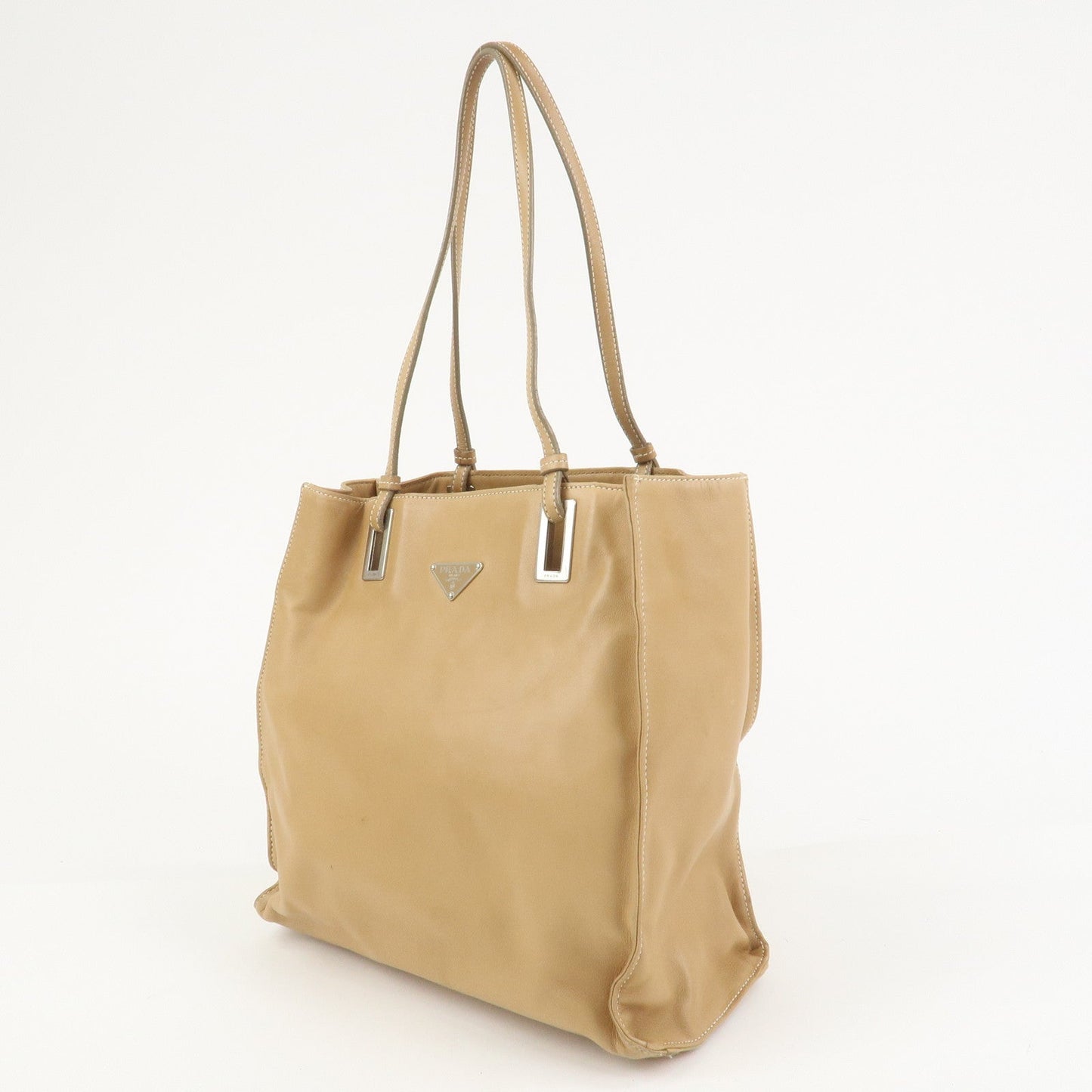 Prada Triangle Logo Lambskin Tote Bag Shoulder Bag Beige BR1566【Pre-order】