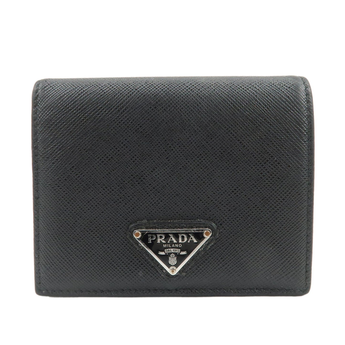 Prada Triangle Logo Saffiano Leather Bi-Fold Compact Wallet Black【Pre-order】