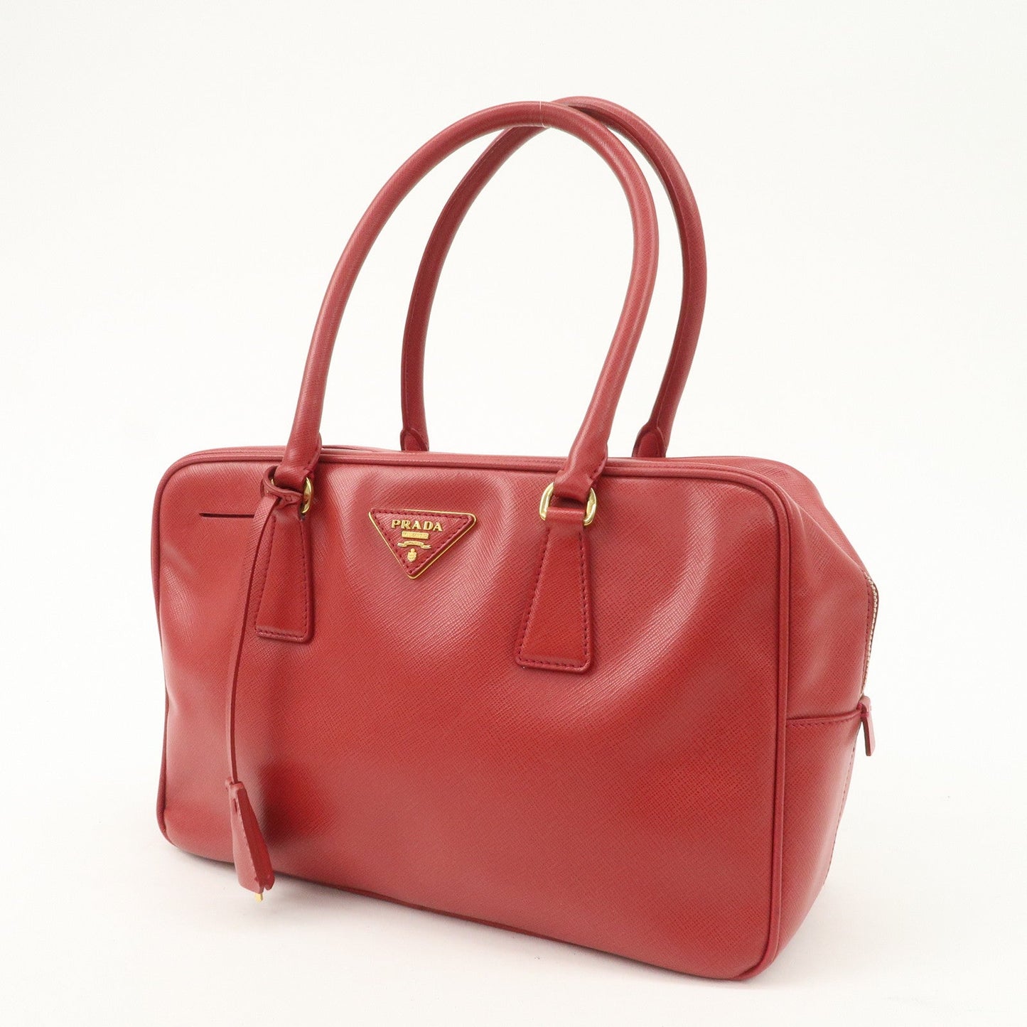 Prada Triangle Logo Saffiano Leather Boston Bag Hand Bag Red BL0095 Used【Pre-order】