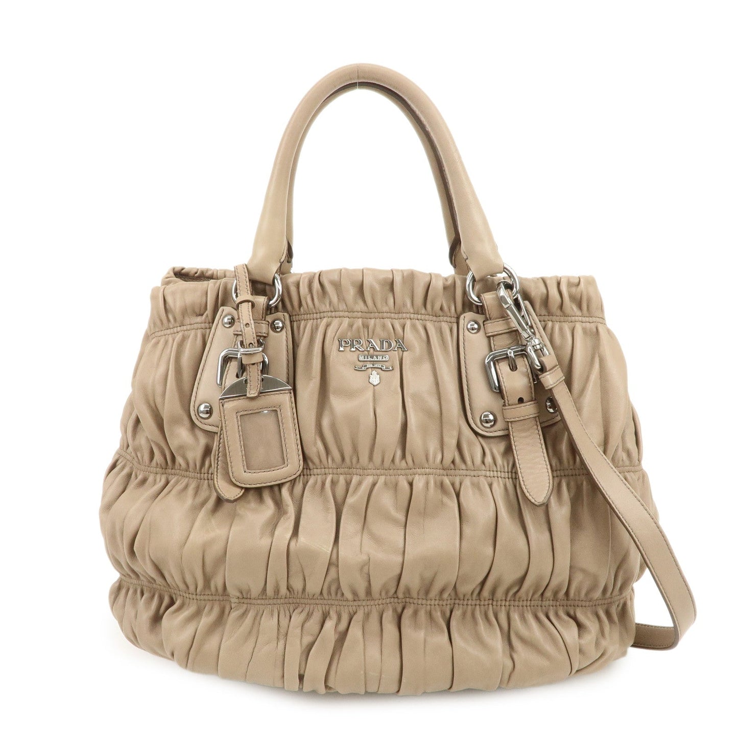 Prada Logo Leather Gathered 2Way Shoulder Bag Hand Bag BN1789【Pre-order】