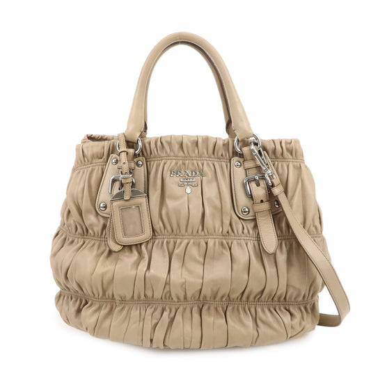 Prada Logo Leather Gathered 2Way Shoulder Bag Hand Bag BN1789【Pre-order】
