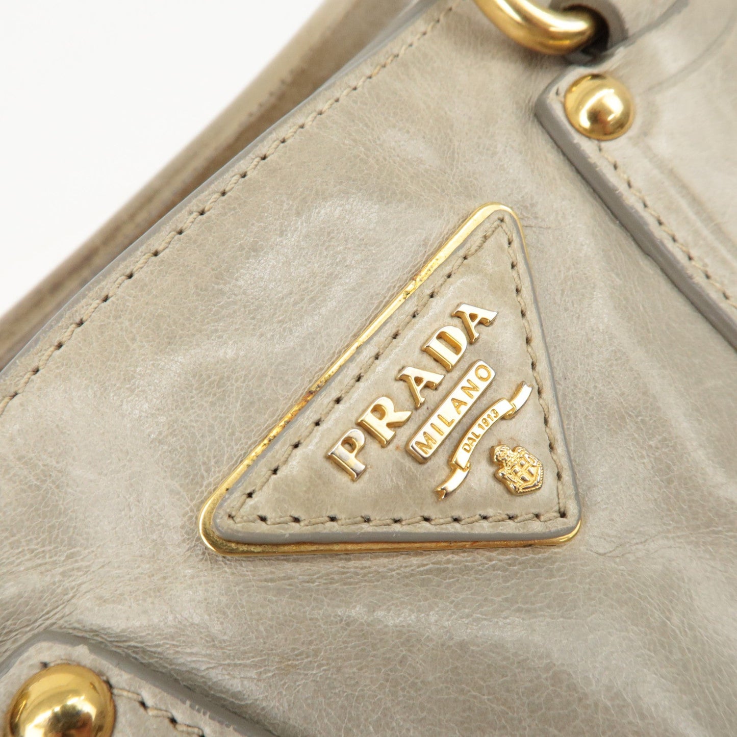 Prada Triangle Logo Leather 2Way Bag Tote Bag Gray BN2104 Used【Pre-order】