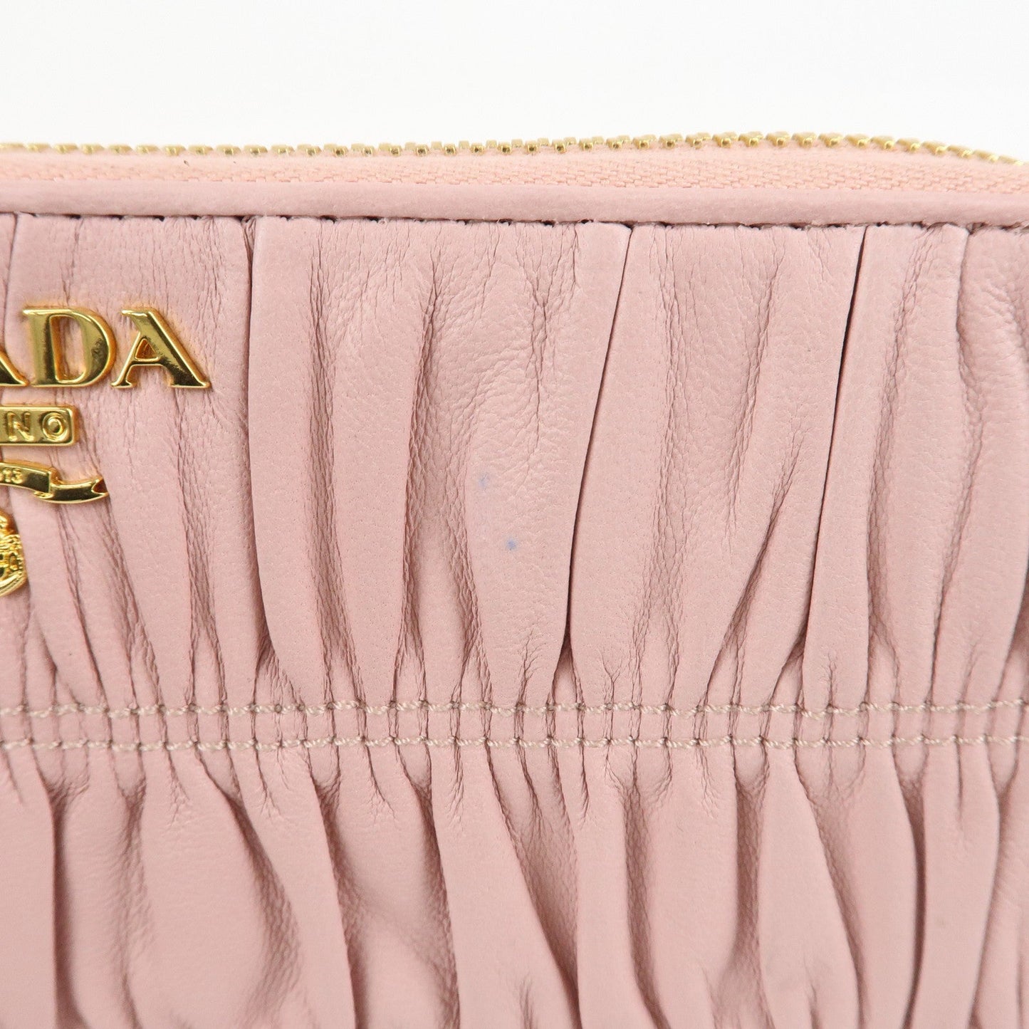 Prada Leather Gather Round Zippy Wallet Gold Hardware Pink 1M0506 Used【Pre-order】
