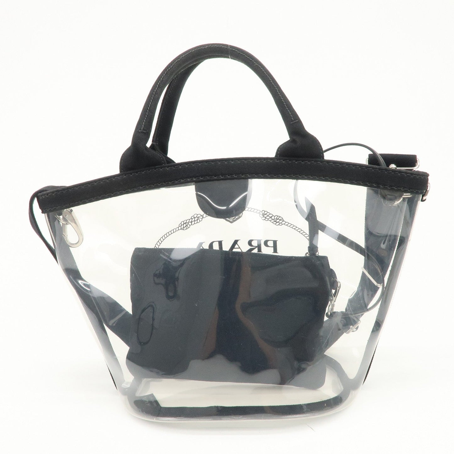 Prada Canvas Vinyl Leather 2Way Hand Bag Clear Black 1BG187【Pre-order】