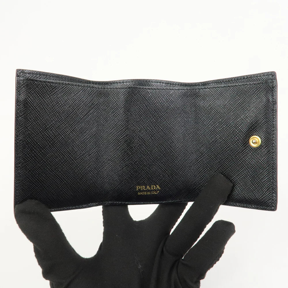 Prada Logo Saffiano Metal Tri-fold Small Wallet Black【Pre-order】