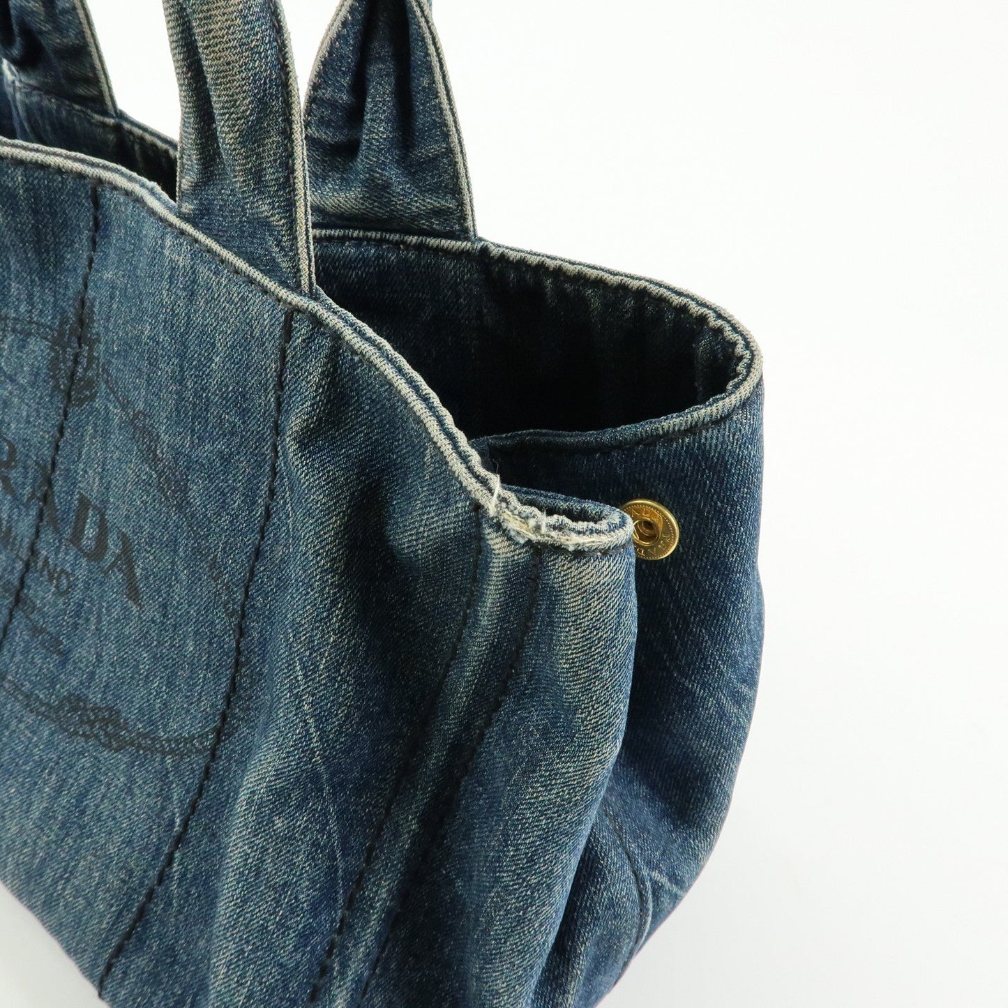 Prada Logo Canapa Canvas Denim Tote Bag Hand Bag Blue B1877B【Pre-order】