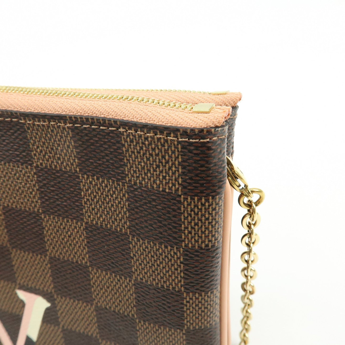 Louis Vuitton Damier Ebene Pochette Double Zip Rose BallerineN60254【Pre-order】
