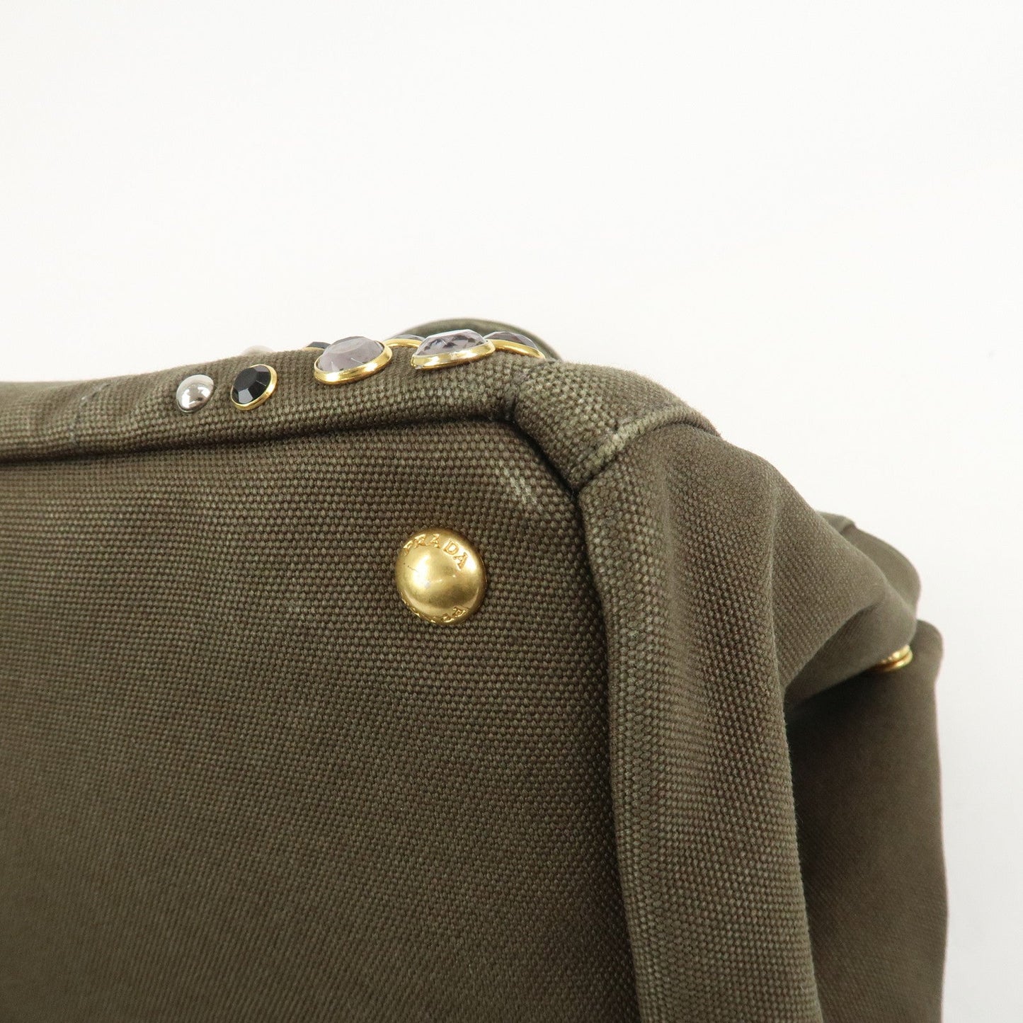 Prada Triangle Logo Canapa Large Tote Hand Bag Bijou Khaki BN1872【Pre-order】